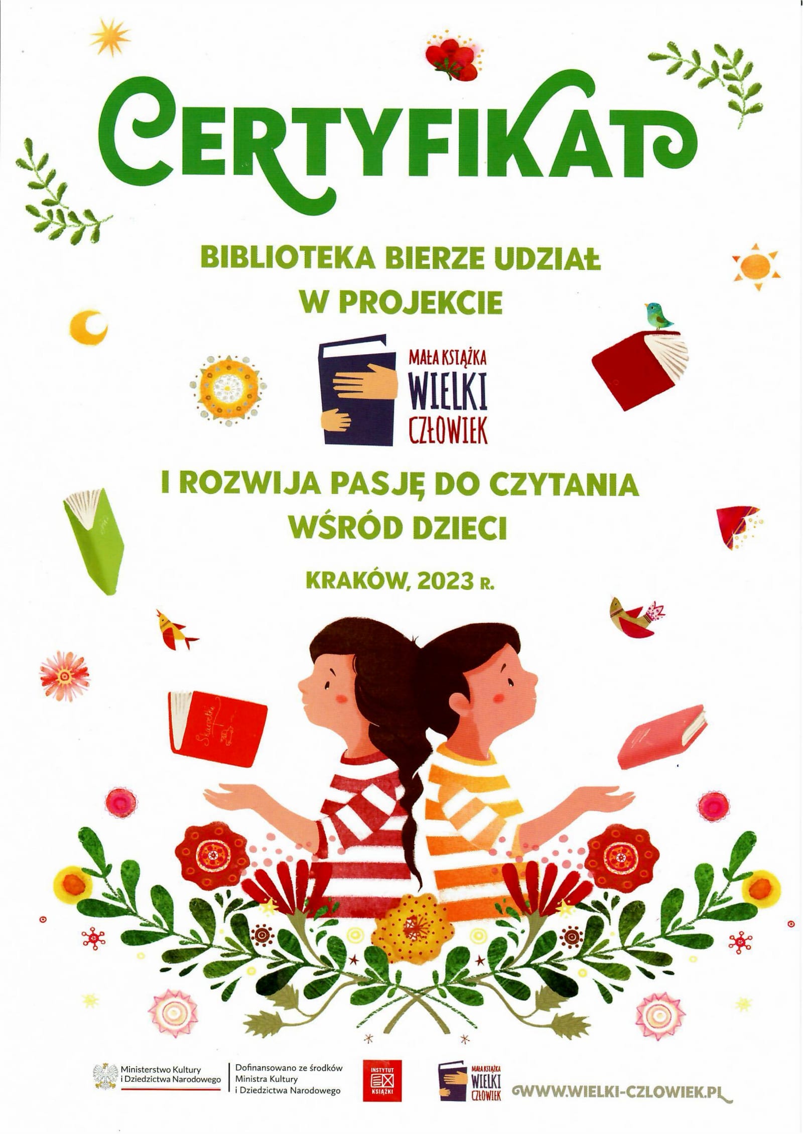 Zdjęcie do wpisu: Certyfikat "Mała książka - wielki człowiek"