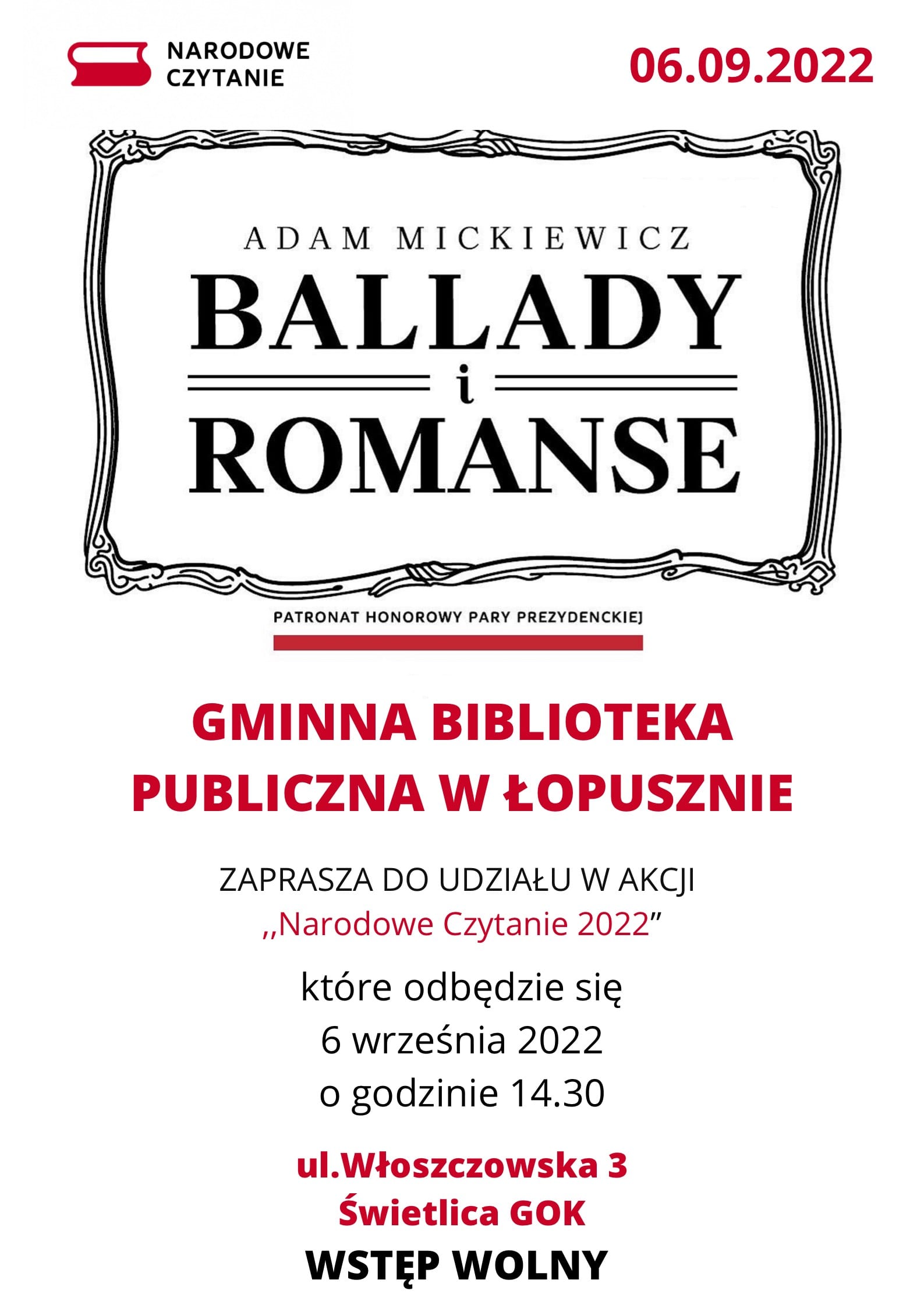 Zdjęcie do wpisu: Narodowe Czytanie 2022